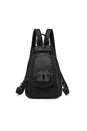 HUAZHIMAO Petit Sac à Dos pour Femme, PU Cuir Lavé Doux Sacs à Portés Dos Imperméable Mini Sac a Dos Feminin pour Boutique,Vo