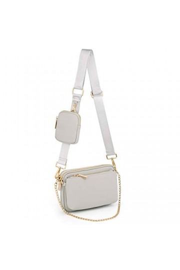 UTO Sac à Main porté épaule Femme 3 en 1 Polyvalent Pochette avec bandoulière en chaîne Amovible Nylon Rosé