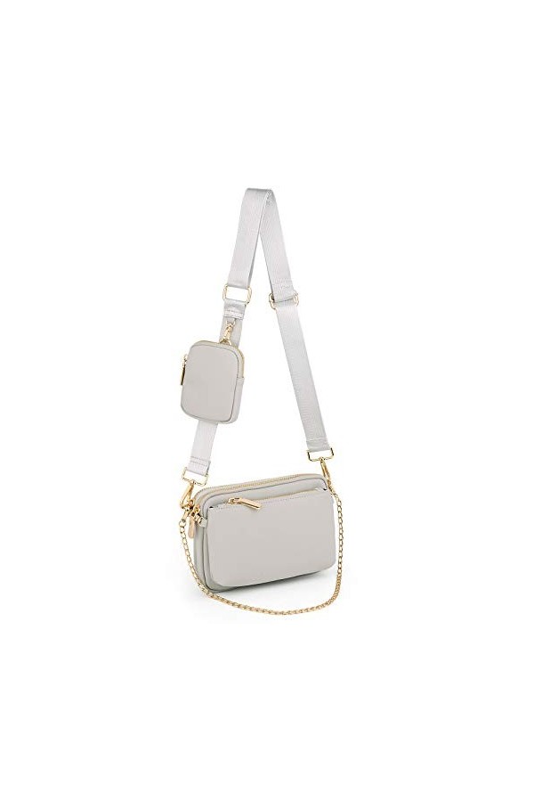 UTO Sac à Main porté épaule Femme 3 en 1 Polyvalent Pochette avec bandoulière en chaîne Amovible Nylon Rosé