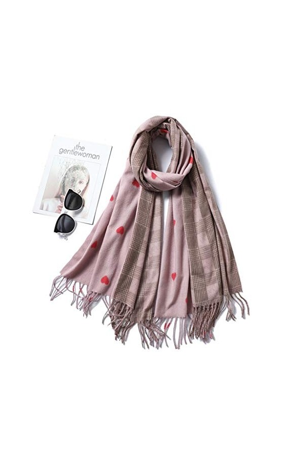 PUROXX Écharpes Femmes Plaid Solide Patchwork Cachemire Écharpe Gland Motif Damour Cadeau pour Dame Couleur : D CA 