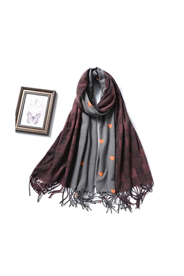 PUROXX Écharpes Femmes Plaid Solide Patchwork Cachemire Écharpe Gland Motif Damour Cadeau pour Dame Couleur : D CA 