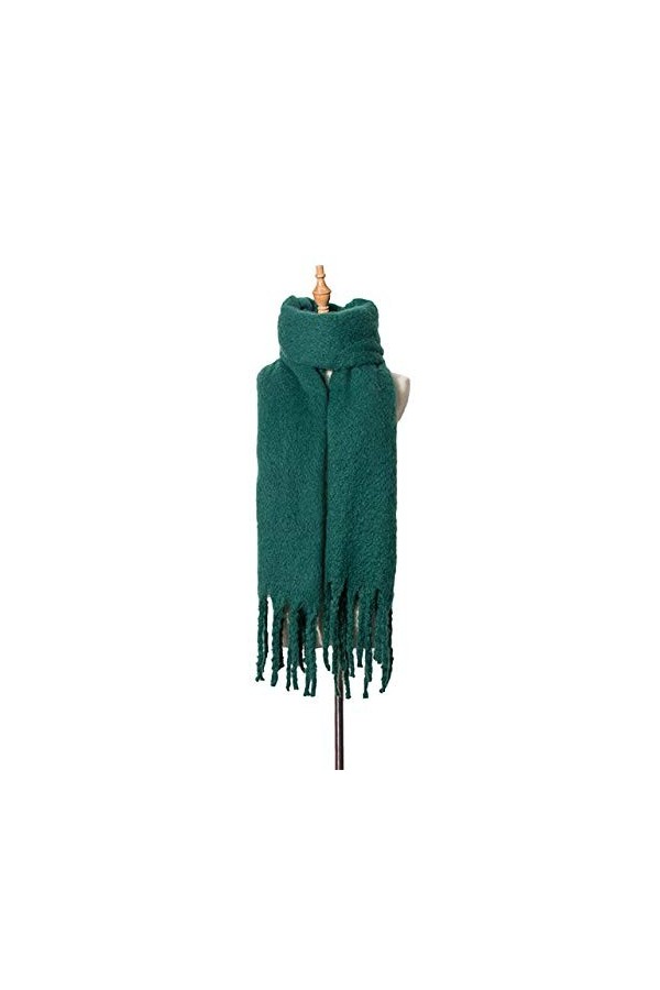 PUROXX Écharpe dhiver pour femme, chaude, couleur pure, longue, épaisse, classique, douce écharpe vert armée A 