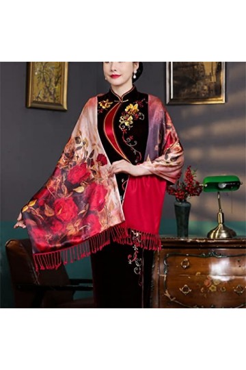 Kigauru Écharpe Style Ethnique Quotidien Soie Longue Impression Chaud à lextérieur avec écharpe à Franges Longue écharpe châ