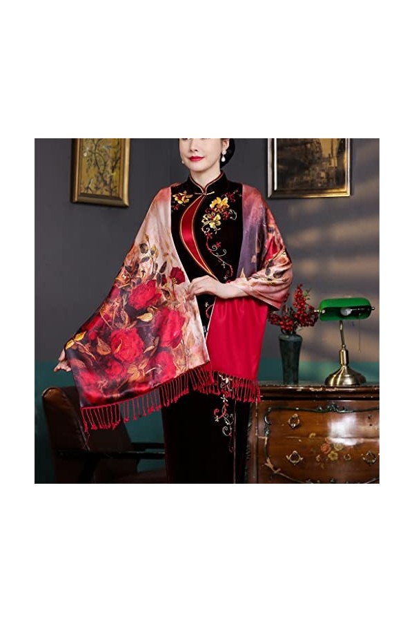 Kigauru Écharpe Style Ethnique Quotidien Soie Longue Impression Chaud à lextérieur avec écharpe à Franges Longue écharpe châ