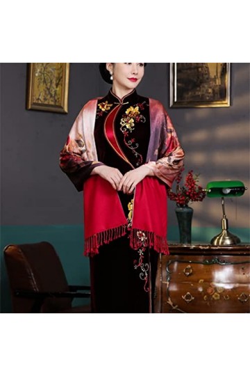 Kigauru Écharpe Style Ethnique Quotidien Soie Longue Impression Chaud à lextérieur avec écharpe à Franges Longue écharpe châ