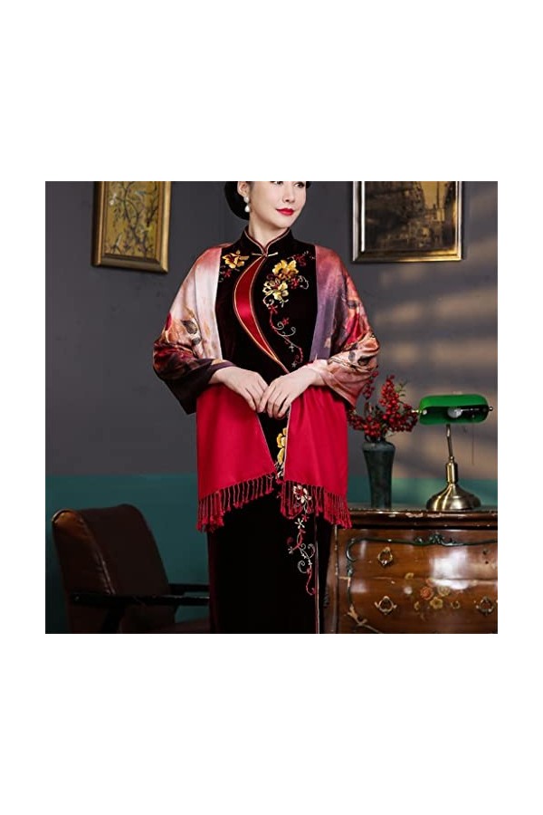 Kigauru Écharpe Style Ethnique Quotidien Soie Longue Impression Chaud à lextérieur avec écharpe à Franges Longue écharpe châ