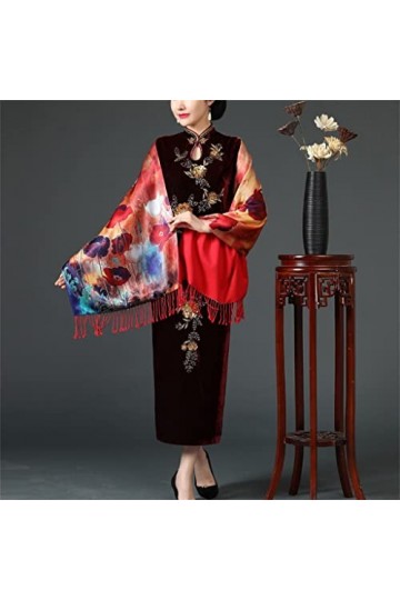 Kigauru Écharpe Style Ethnique Quotidien Soie Longue Impression Chaud à lextérieur avec écharpe à Franges Longue écharpe châ