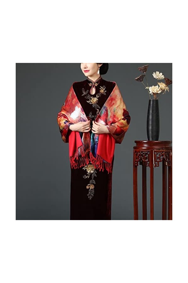 Kigauru Écharpe Style Ethnique Quotidien Soie Longue Impression Chaud à lextérieur avec écharpe à Franges Longue écharpe châ