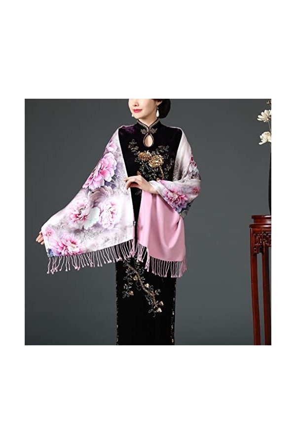 Kigauru Écharpe Style Ethnique Quotidien Soie Longue Impression Chaud à lextérieur avec écharpe à Franges Longue écharpe châ