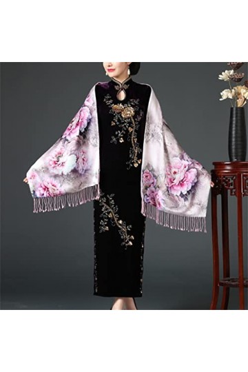 Kigauru Écharpe Style Ethnique Quotidien Soie Longue Impression Chaud à lextérieur avec écharpe à Franges Longue écharpe châ