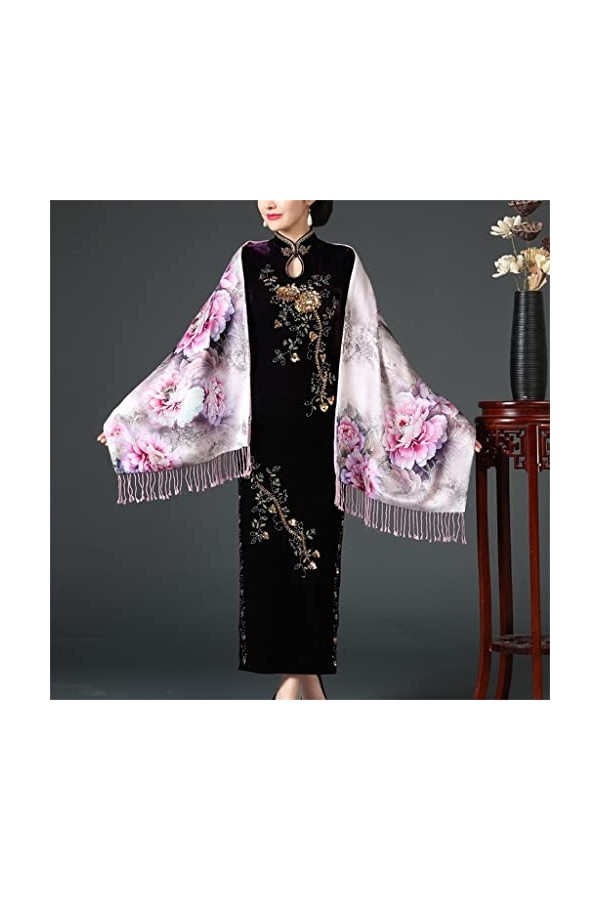 Kigauru Écharpe Style Ethnique Quotidien Soie Longue Impression Chaud à lextérieur avec écharpe à Franges Longue écharpe châ