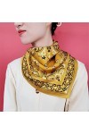 YANYUESHOP Petite écharpe Carrée en Soie Fleur de Cajou Rétro Jaune Foulard en Soie pour Femme Printemps et Automne Petite éc