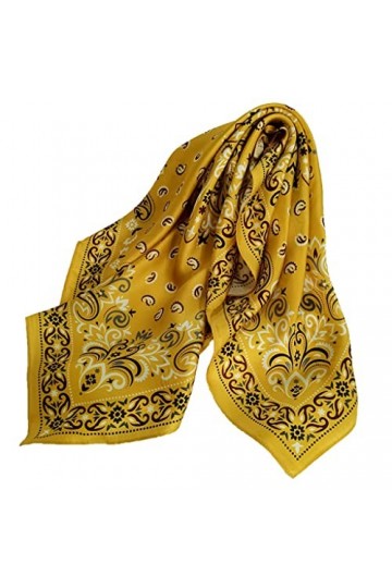 YANYUESHOP Petite écharpe Carrée en Soie Fleur de Cajou Rétro Jaune Foulard en Soie pour Femme Printemps et Automne Petite éc