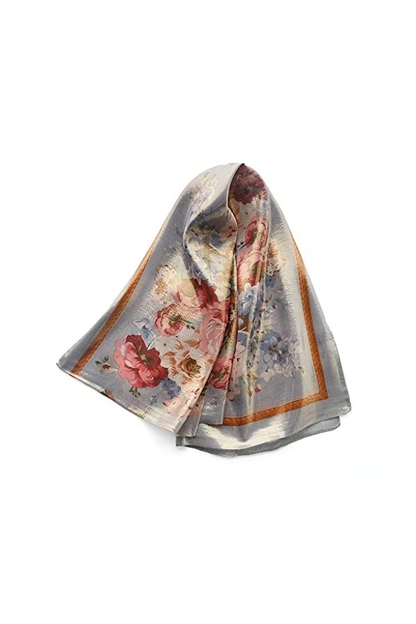 GRETD Soie longue écharpe Femmes Gold Soie Imprimé Soie Écharpe Châle Turban Automne Mesdames Color : A, Size : One size 