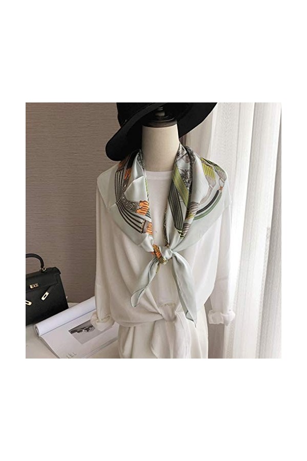 Écharpe Tempérament Féminin Simulation Satin De Soie Grand Carré Écharpe De Protection Solaire Châle De Bureau Vert 90 * 90c