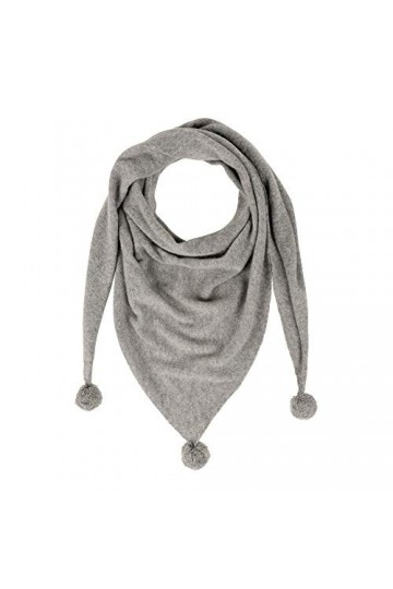 LES POULETTES - Echarpe Triangle Pompon 100% Cachemire 2 Fils - Gris clair