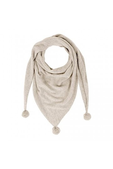 LES POULETTES - Echarpe Triangle Pompon 100% Cachemire 2 Fils - Beige