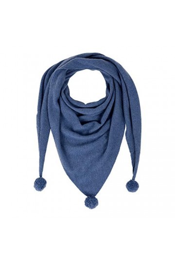 LES POULETTES - Echarpe Triangle Pompon 100% Cachemire 2 Fils - Bleu Navy