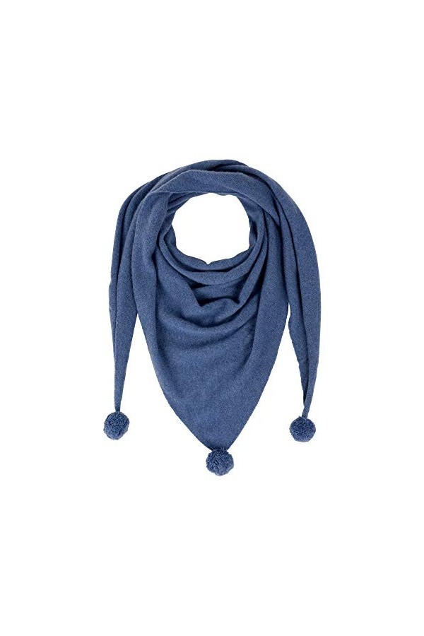 LES POULETTES - Echarpe Triangle Pompon 100% Cachemire 2 Fils - Bleu Navy