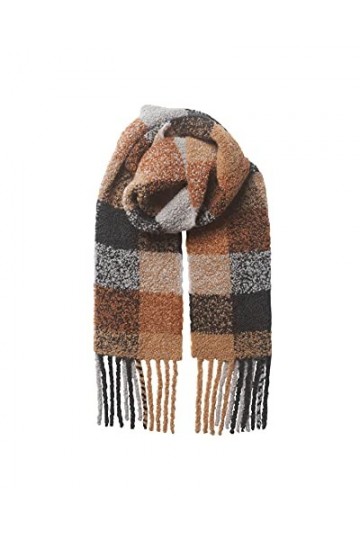 Becksöndergaard Écharpe pour femme – Check Teddy – Écharpe à carreaux pour femme en laine – 26 x 200 cm, Marron, 26 x 200 cm