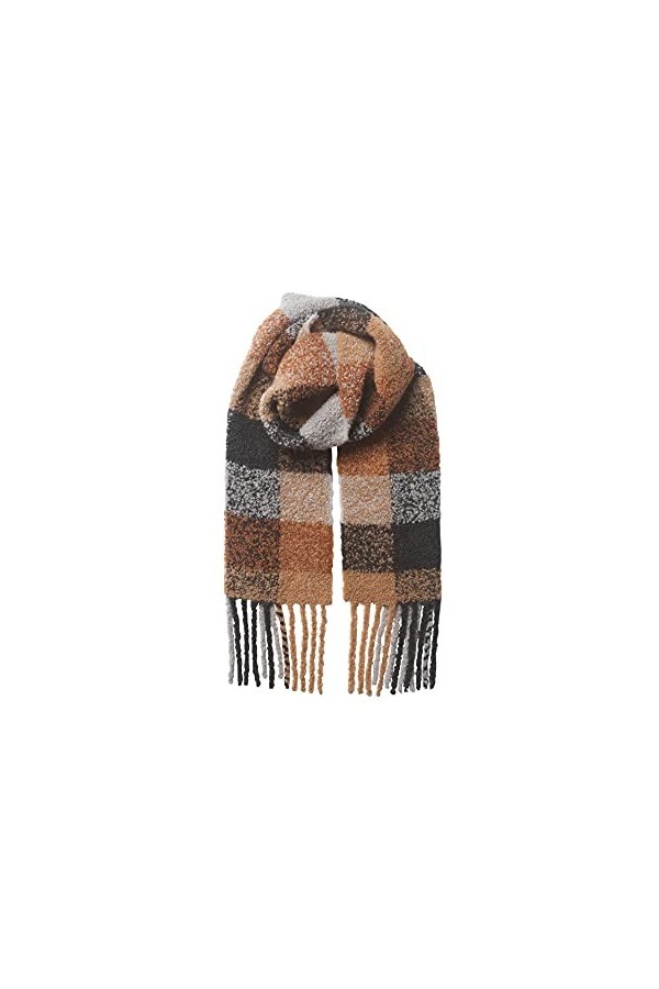 Becksöndergaard Écharpe pour femme – Check Teddy – Écharpe à carreaux pour femme en laine – 26 x 200 cm, Marron, 26 x 200 cm