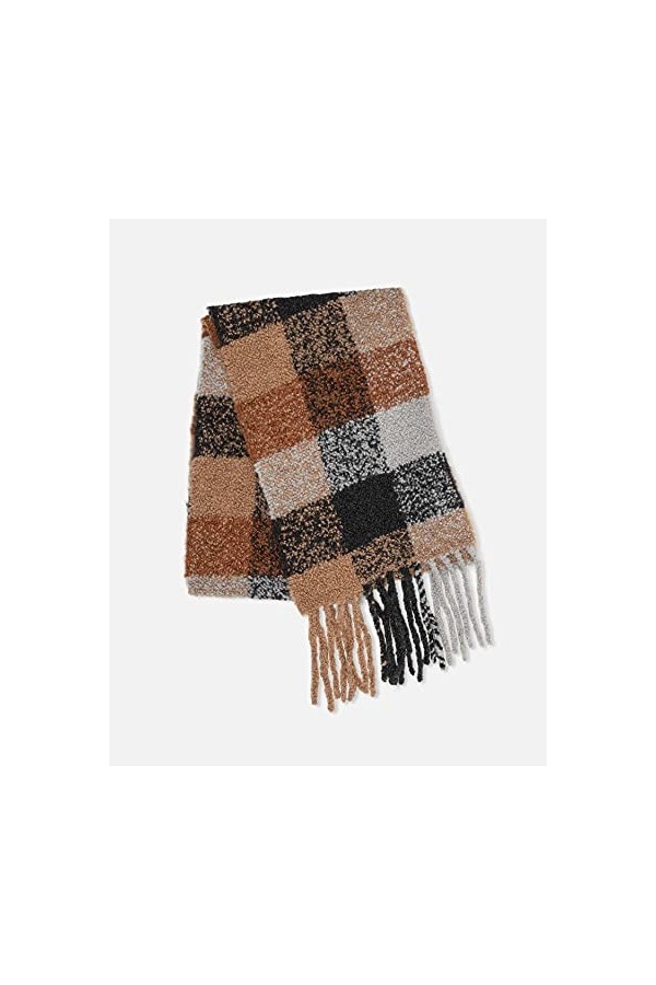 Becksöndergaard Écharpe pour femme – Check Teddy – Écharpe à carreaux pour femme en laine – 26 x 200 cm, Marron, 26 x 200 cm