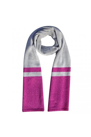 LES POULETTES - Echarpe 100% Cachemire Gris Clair à Rayures et Lurex 2 Fils 40cm x 170cm - Fuchsia