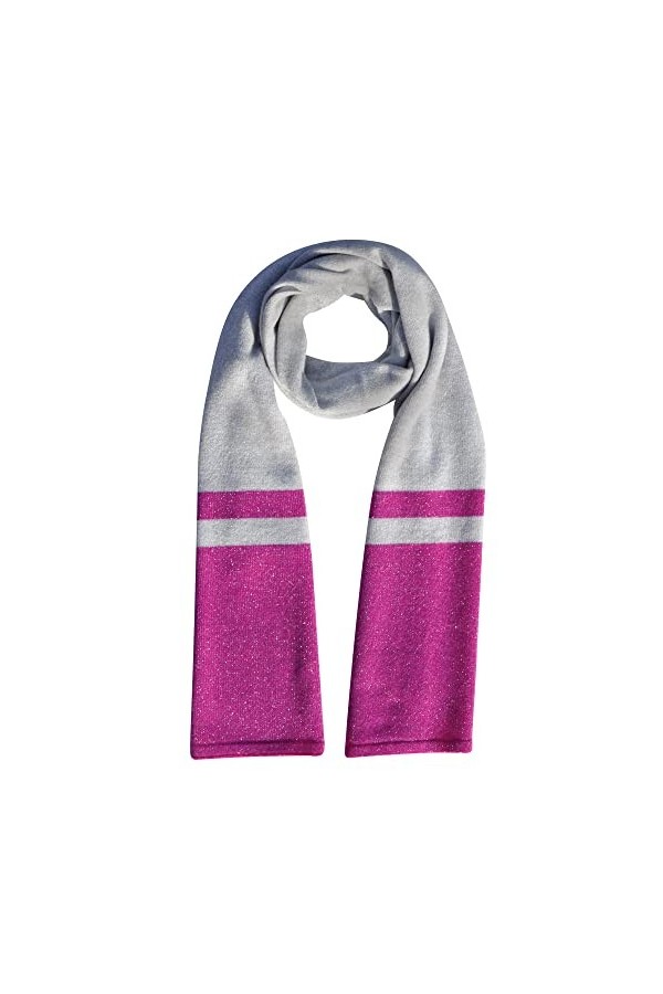 LES POULETTES - Echarpe 100% Cachemire Gris Clair à Rayures et Lurex 2 Fils 40cm x 170cm - Fuchsia