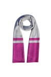 LES POULETTES - Echarpe 100% Cachemire Gris Clair à Rayures et Lurex 2 Fils 40cm x 170cm - Fuchsia