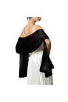 Femme Étole en Satin Châle Écharpe en Satin - Wrap Foulard Pashmina 240cm*75cm pour Soirée Cérémonies Fêtes Mariage noir 
