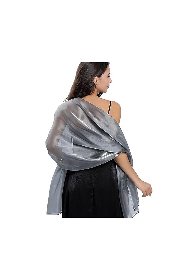 Handcess Femme Châle en Satin Étole Écharpe en Satin Wrap Foulard Pashmina pour les Mariages Robes de Soirée Gris Foncé 