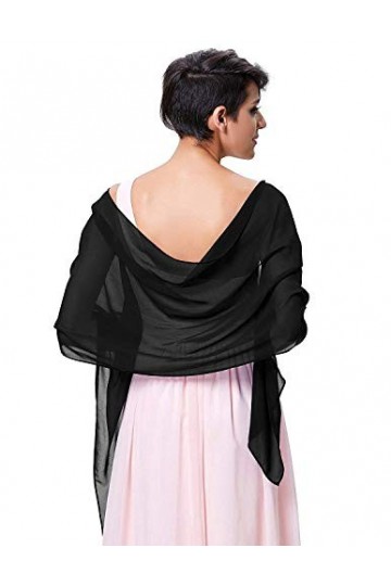 Femme Étole Châle Écharpe en Soie Wrap Foulard Pashmina pour Mariage Soirée Cérémonies Fêtes 180cm*70cm Noir 