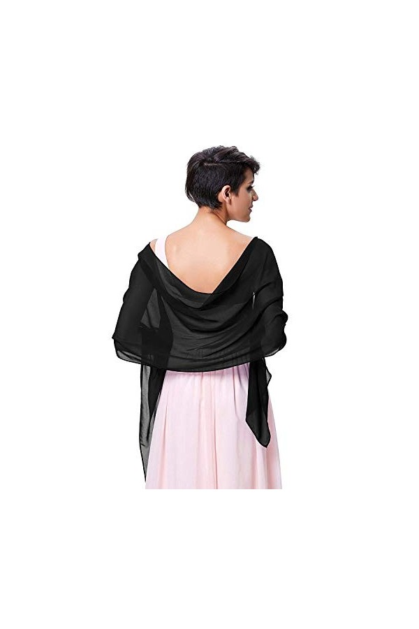 Femme Étole Châle Écharpe en Soie Wrap Foulard Pashmina pour Mariage Soirée Cérémonies Fêtes 180cm*70cm Noir 