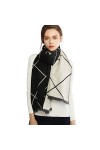 RIIQIICHY Plaid Écharpe Pashmina Châle Etole Pour Femme Hiver Cachemire Grande Réversible Écharpes Noir et Beige