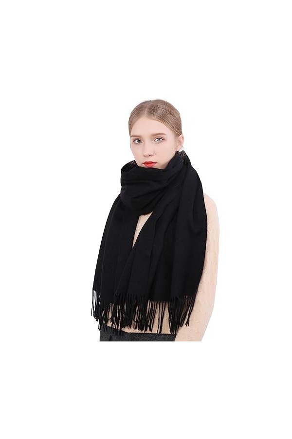 RIIQIICHY Femmes Écharpe Pashmina Châles Etole Hiver Longues Grande Chauds Écharpes Noir
