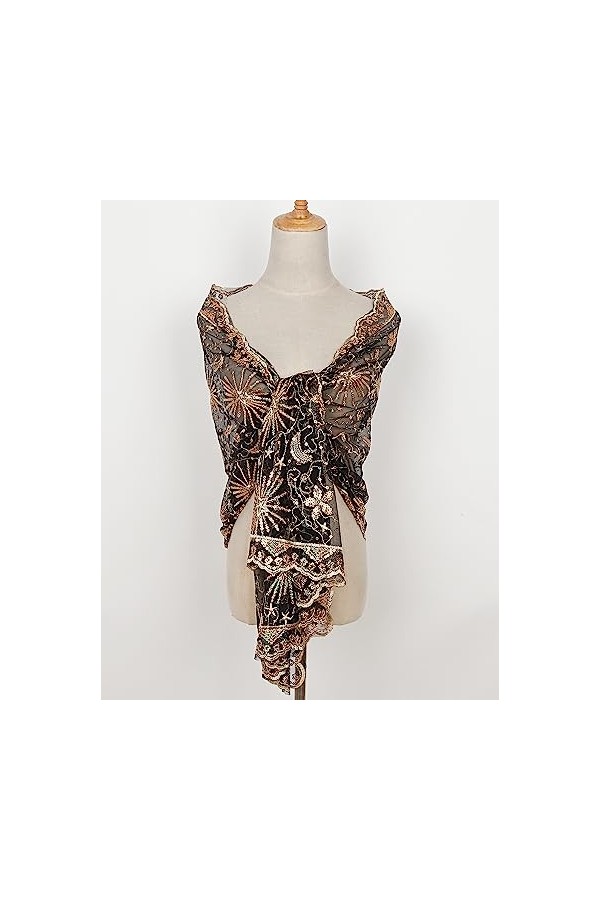 keland Formal Écharpe de Soirée Châle Foulard Cape Boléro Etole 1920 à Paillettes pour Femmes B-Noir & Doré 