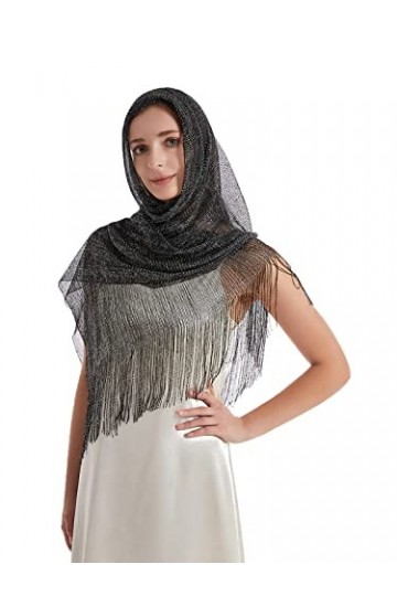 JK Home 190cm Echarpe Longue Femme Métallique Brillant Châle Etole pour Mariage Cérémonie Soirée Demoiselle dHonneur Noir_or