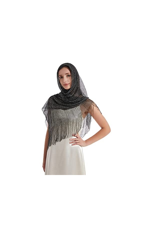 JK Home 190cm Echarpe Longue Femme Métallique Brillant Châle Etole pour Mariage Cérémonie Soirée Demoiselle dHonneur Noir_or