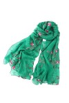 Pluto & Fox Foulard Femme Brodé de Fleurs Foulard en Soie Elégant Design Rétro Foulard Etole de Cou Vert 1 
