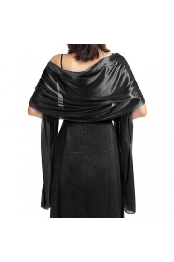 Handcess Femme Châle en Satin Étole Écharpe en Satin Wrap Foulard Pashmina pour la Soirée de Mariage Nuptiale Noir 