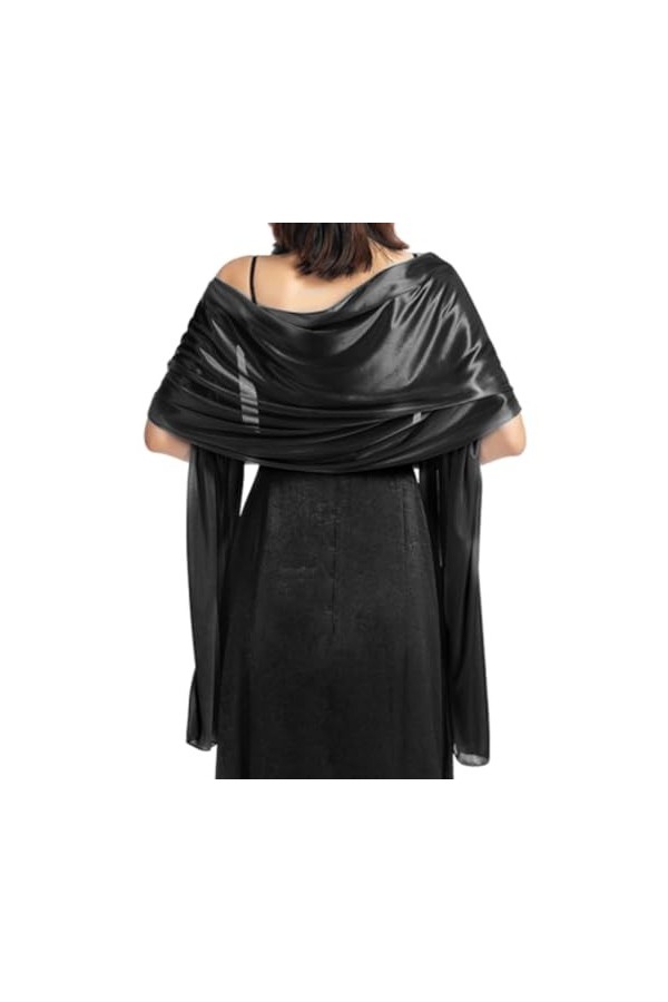Handcess Femme Châle en Satin Étole Écharpe en Satin Wrap Foulard Pashmina pour la Soirée de Mariage Nuptiale Noir 