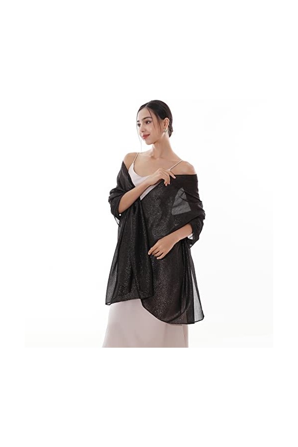 RIIQIICHY Echarpe Étole Femme Noir Étole Robe de Soirée Pashmina Châle Festif