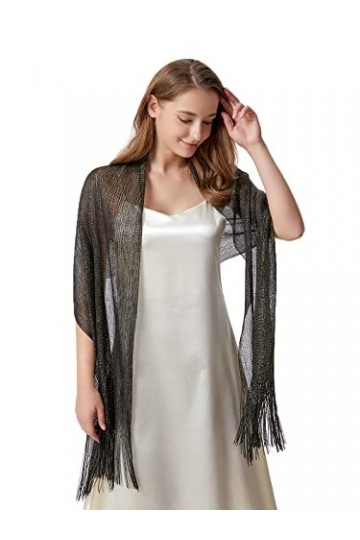 JK Home 190cm Echarpe Longue Femme Métallique Brillant Châle Etole pour Mariage Cérémonie Soirée Demoiselle dHonneur Noir_or