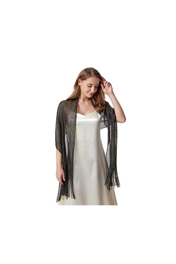 JK Home 190cm Echarpe Longue Femme Métallique Brillant Châle Etole pour Mariage Cérémonie Soirée Demoiselle dHonneur Noir_or