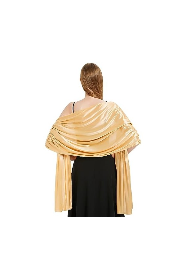 Xnova Femme Étole en Satin 200 * 70 cm, Châles Écharpes Douces, Élégant Foulard Pashmina Grande Longues pour Mariage Soirée C