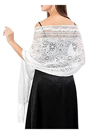 LATH.PIN Femme Étole Mariage en Dentelle Châle Écharpe Ajouré - Wrap Foulard 185cm*65cm pour Soirée Cérémonies Cocktail Bride