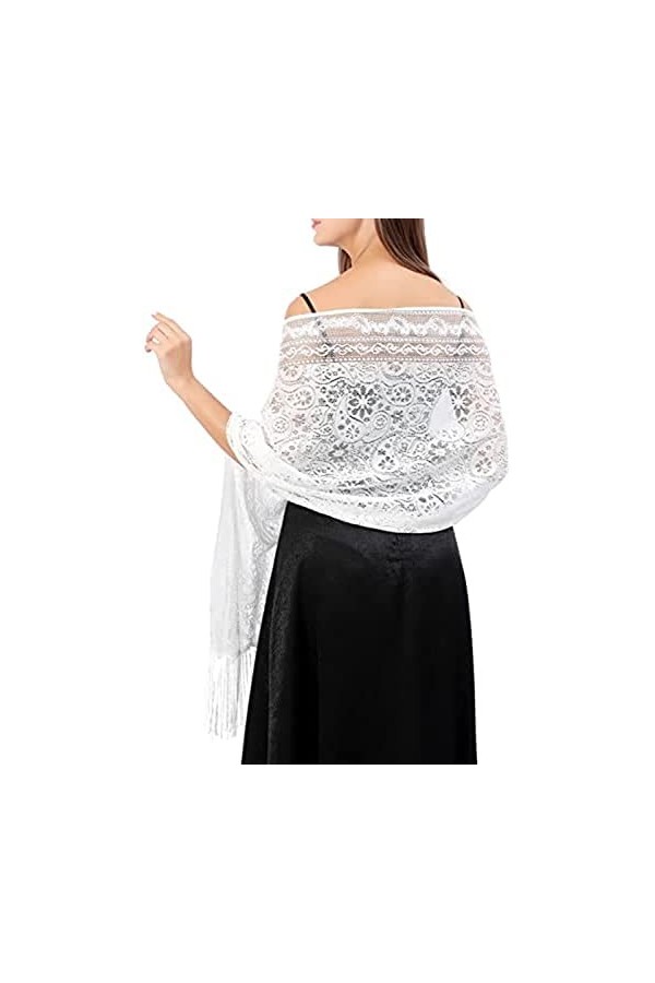 LATH.PIN Femme Étole Mariage en Dentelle Châle Écharpe Ajouré - Wrap Foulard 185cm*65cm pour Soirée Cérémonies Cocktail Bride
