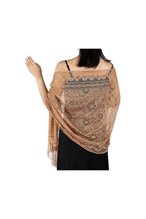 LATH.PIN Femme Étole Mariage en Dentelle Châle Écharpe Ajouré - Wrap Foulard 185cm*65cm pour Soirée Cérémonies Cocktail Bride