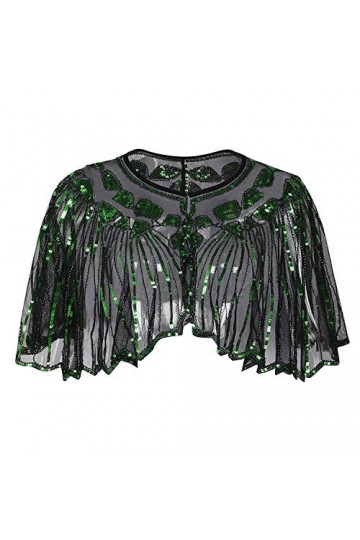 Jolisson Étole rétro pour femme - Paillettes géométriques - Style années 1920 - Style Art déco pour mariage et fête, vert, ta