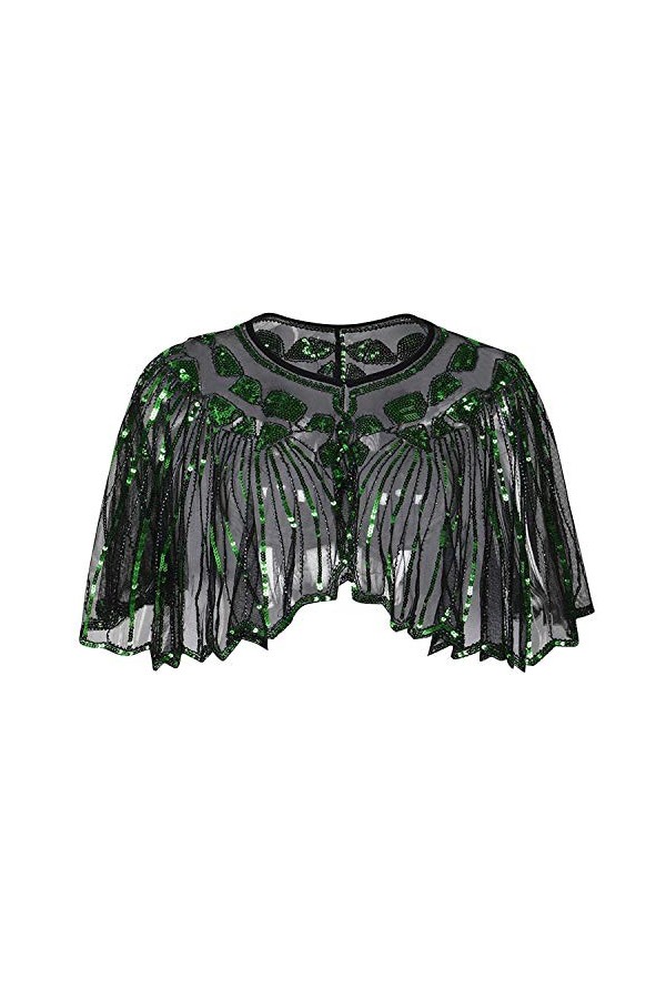 Jolisson Étole rétro pour femme - Paillettes géométriques - Style années 1920 - Style Art déco pour mariage et fête, vert, ta